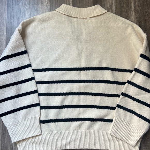 Oak & Fort Cream and Black Striped Sweater Womens Large - Picture 6 of 7